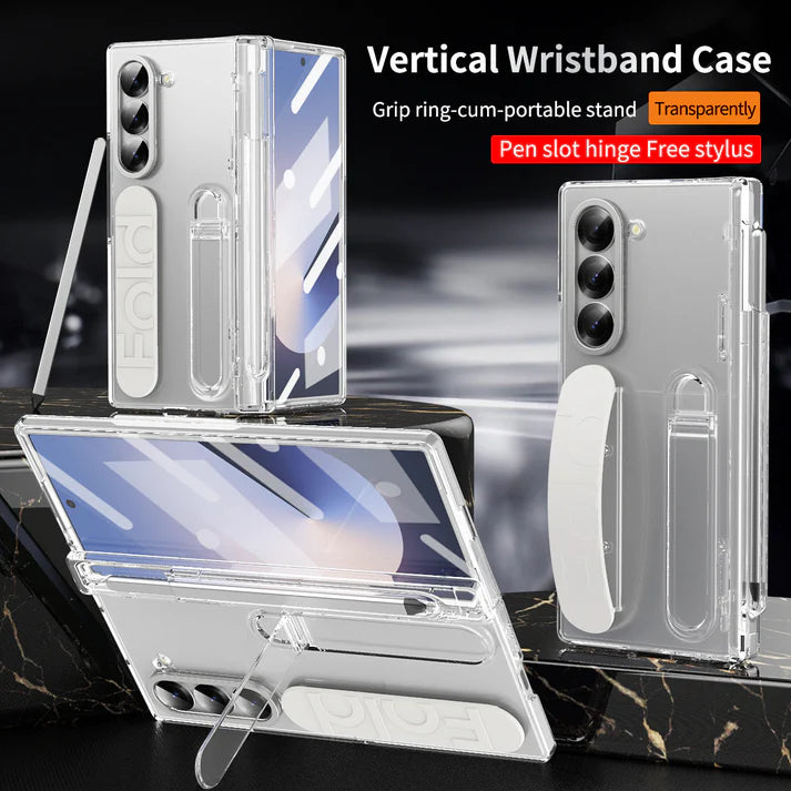 Wristband Bracket Phone Case For Samsung Galaxy Z Fold 6/5/4/3 with Pen Slot Hinge + Stylus