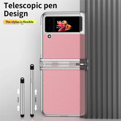 For Samsung Z Flip 3/4/5/6 Electroplating Pure Leather Hinge Protective Case