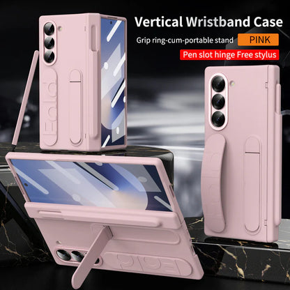 Wristband Bracket Phone Case For Samsung Galaxy Z Fold 6/5/4/3 with Pen Slot Hinge + Stylus