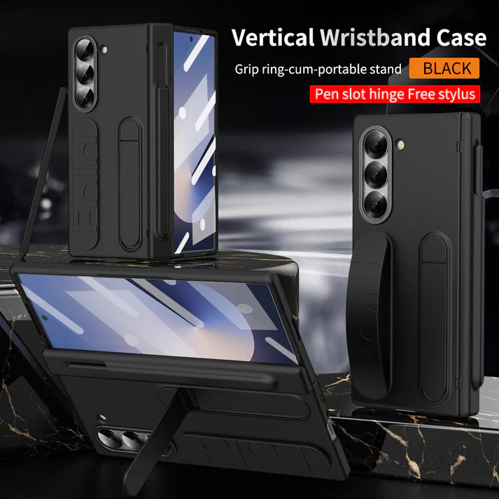 Wristband Bracket Phone Case For Samsung Galaxy Z Fold 6/5/4/3 with Pen Slot Hinge + Stylus