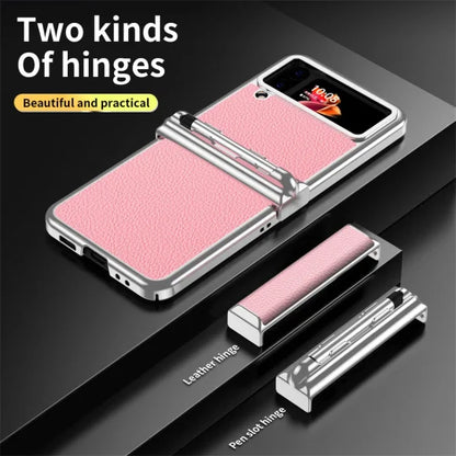 For Samsung Z Flip 3/4/5/6 Electroplating Pure Leather Hinge Protective Case