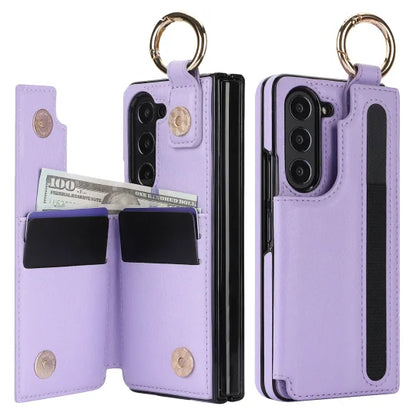 For Samsung Z Fold3/4/5/6 Wallet Ring Pen Slot Phone Case