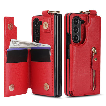 For Samsung Z Fold3/4/5/6 Ring Zipper Leather Phone Case