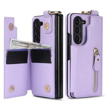 For Samsung Z Fold3/4/5/6 Ring Zipper Leather Phone Case