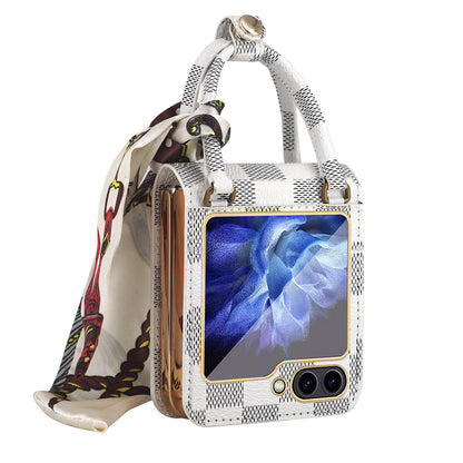 Suitable For Samsung ZFlip6/5/4 Leather Electroplated Hinge All-Inclusive Anti-Fall Mobile Phone Case