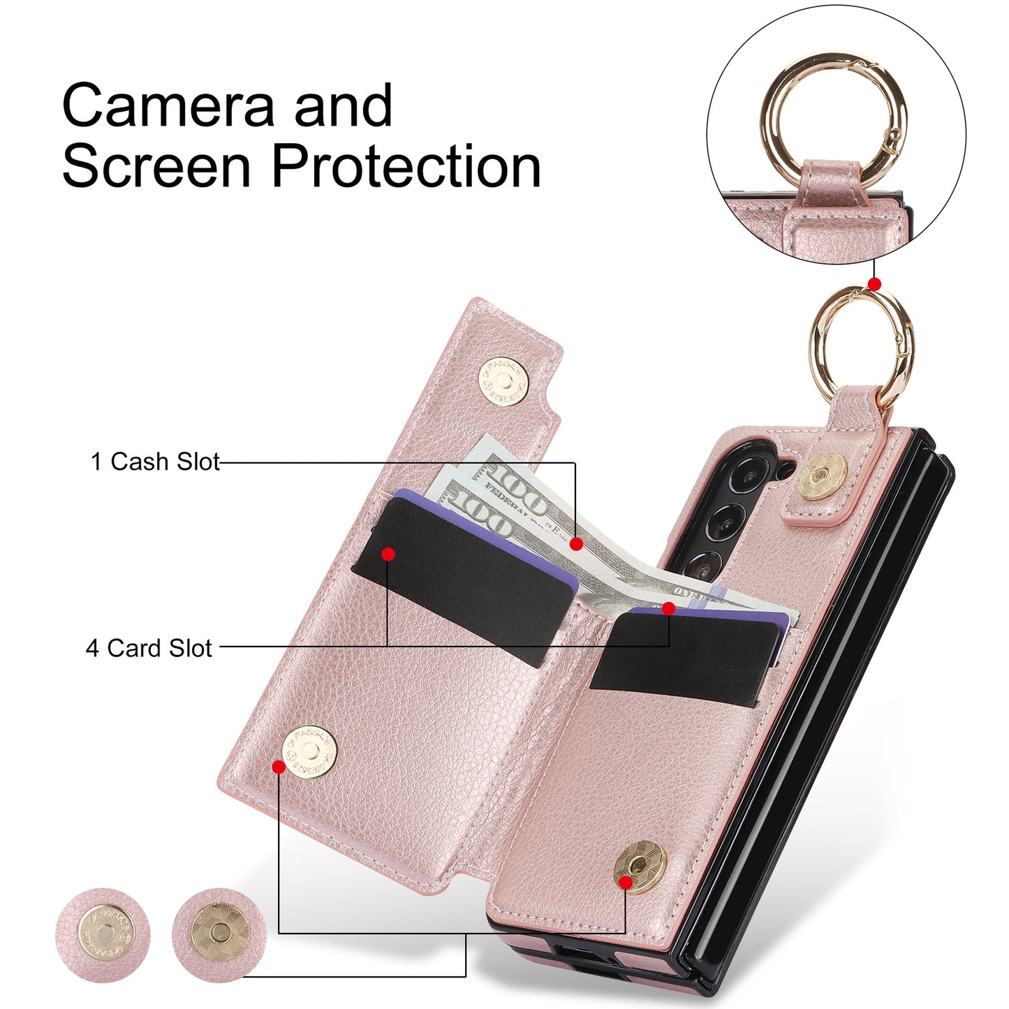 For Samsung Z Fold3/4/5/6 Ring Zipper Leather Phone Case