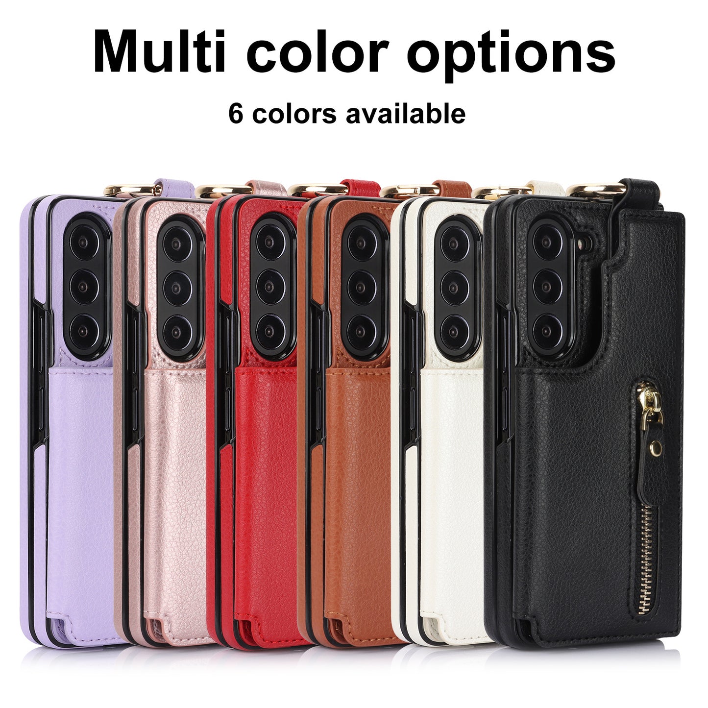 For Samsung Z Fold3/4/5/6 Ring Zipper Leather Phone Case