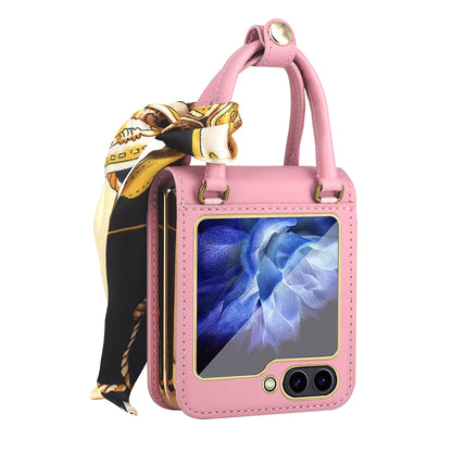 Suitable For Samsung ZFlip6/5/4 Leather Electroplated Hinge All-Inclusive Anti-Fall Mobile Phone Case