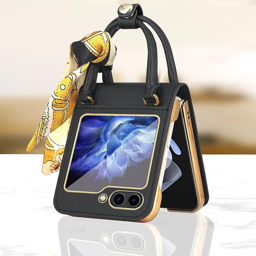 Suitable For Samsung ZFlip6/5/4 Leather Electroplated Hinge All-Inclusive Anti-Fall Mobile Phone Case