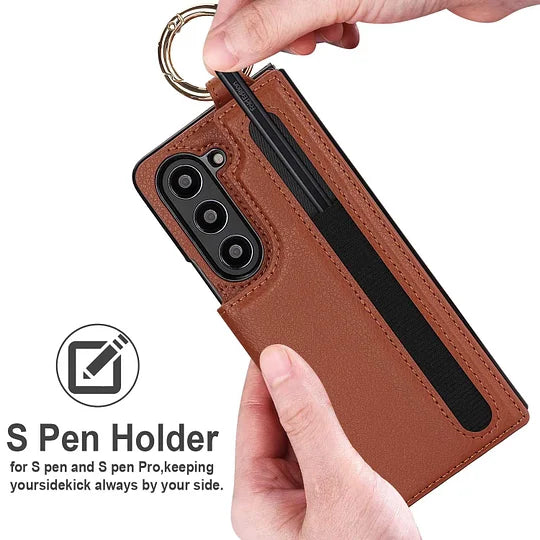 For Samsung Z Fold3/4/5/6 Wallet Ring Pen Slot Phone Case