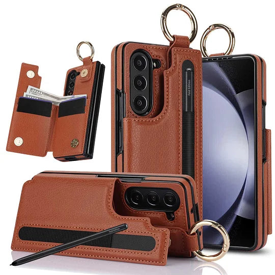 For Samsung Z Fold3/4/5/6 Wallet Ring Pen Slot Phone Case