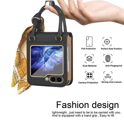 Suitable For Samsung ZFlip6/5/4 Leather Electroplated Hinge All-Inclusive Anti-Fall Mobile Phone Case